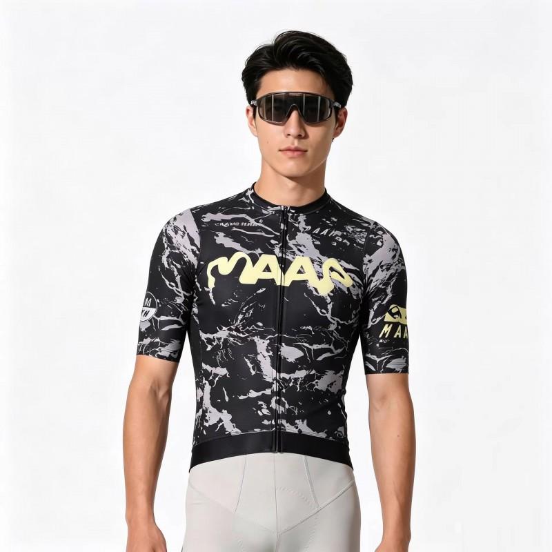 Black White Marble Tie Dye Cycling Jersey Breathable Quick Dry Short Sleeve Unisex Bike Shirt