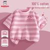 BOBDOG Girls' Pure Cotton Striped Short-Sleeve T-Shirt