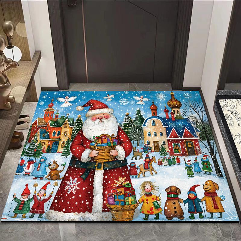 Entry Doorway Mat Advanced Sense Cartoon Santa Claus Entry Door Cushion Non-slip Home Moisture-wicking Quick Drying Mat