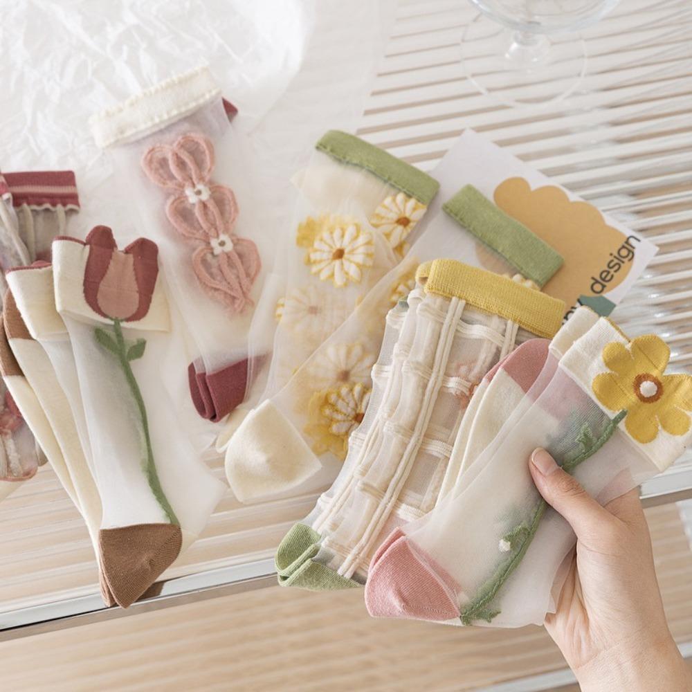 Breathable Crystal Silk Socks Ultra-thin Lace Socks Fashion Long Socks Summer