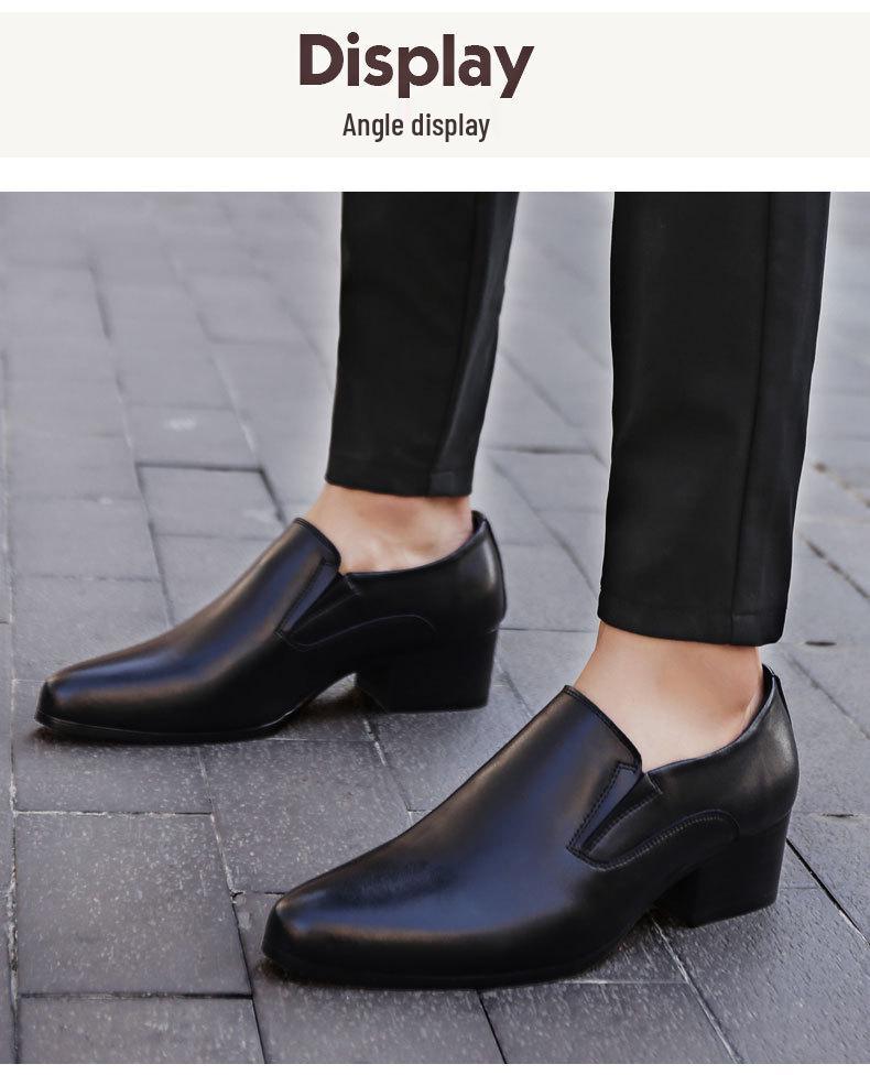 Мужские кожаные туфли на высоком каблуке - варианты высоты 6 см и 8 см, натуральная кожа, модный остроносый дизайн