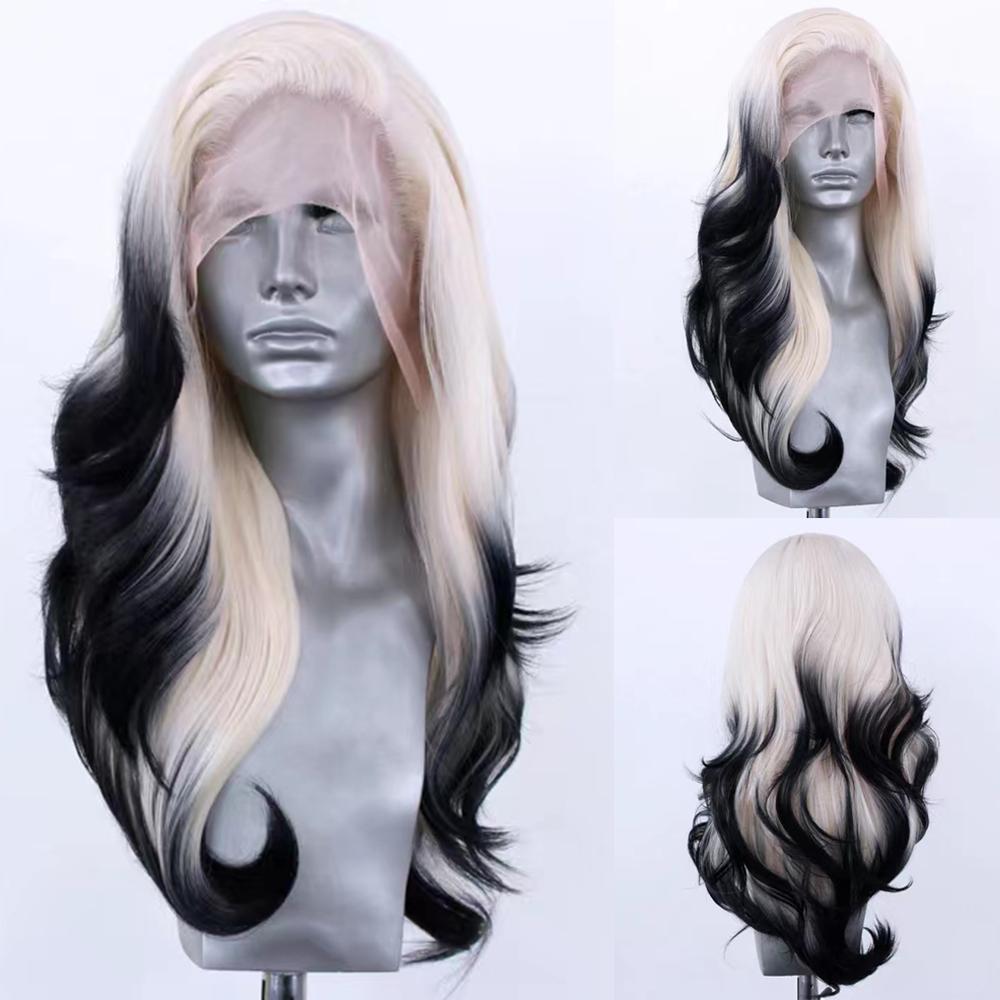 AIMEYA Ombre Synthetic Lace Front Wig for Women Platinum Black Wig Synthetic Daily Use Cosplay Costume Party Wig