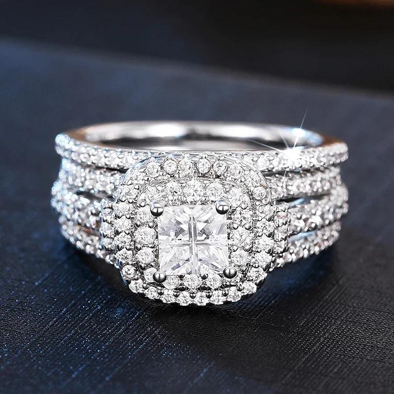 Блестящий набор из 2 колец для свадьбы, роскошные, великолепные, сверкающие украшения для женщин, очаровательные, модные, шикарные аксессуары для пальцев