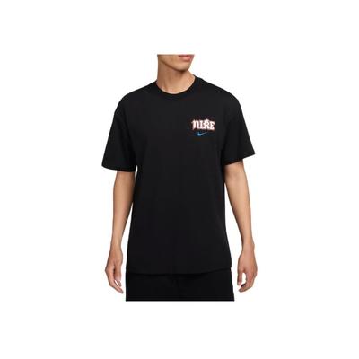 Футболка Air Max 90 Cotton Comfort Casual с коротким рукавом, круглым вырезом, принтом букв и заниженной линией плеч, мужские топы черного цвета FZ5386-010