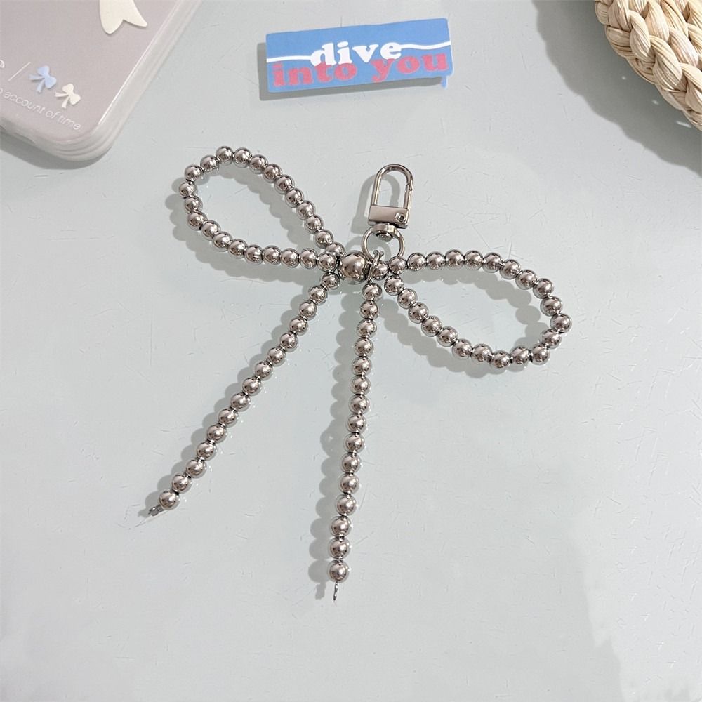 3D Pearl Bow Pendant Hanging Ornament Cellphone Lanyard Keyring Pearl Bowknot Keychain Women Girls