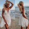 Women's Fashion Sleeveless Solid Colour Casual Lace Lace V-Neck Backless Dresses