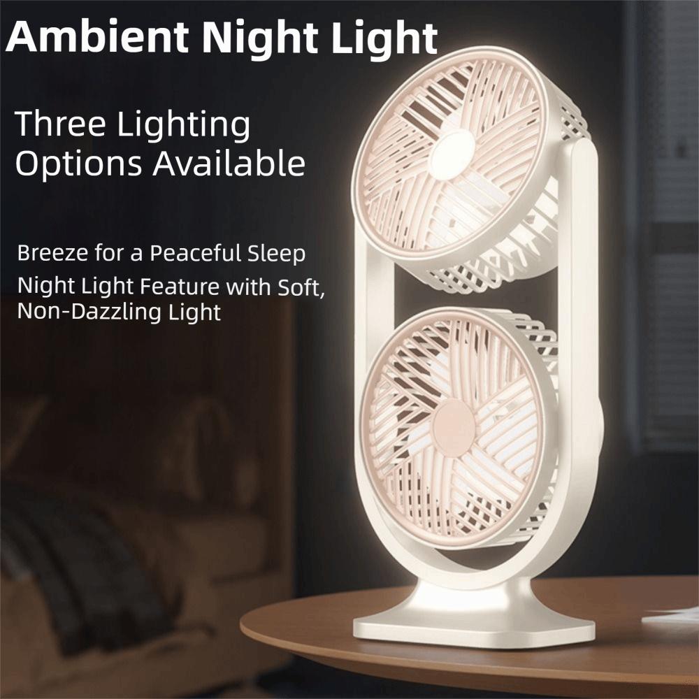 USB Rechargeable Dual-Head Desktop Fan 5 Gear Small Electric Fan  Home Living Room