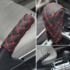 Car Faux Leather Gear Shift Knob Cover Hand Brake Cover Sleeve 2 In 1 Set