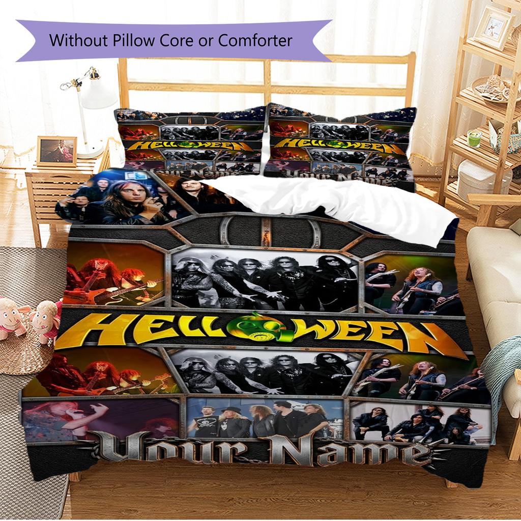 Name Custom Helloween Band Pattern Bedding Set Quilt Cover Pillowcase Home Decor Gift (1 * duvet cover + 2 * pillowcase, without core)
