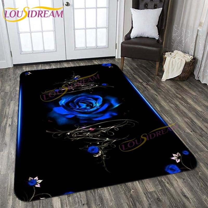 3D New Flaming Rose Floor Mat Area Rugs Rose and Skull Printed Rug and Carpets for Bedroom Home Living Room Valentine's Day Gift