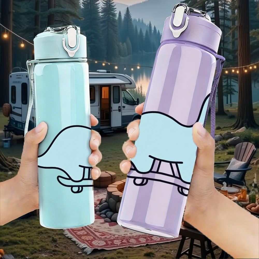 1PC Simple Baby Dinosaur Doodle Print 750ml Color Plastic Sports Water Bottle Leakproof Flip Straw Lid Suitable for Sports Office Home Use