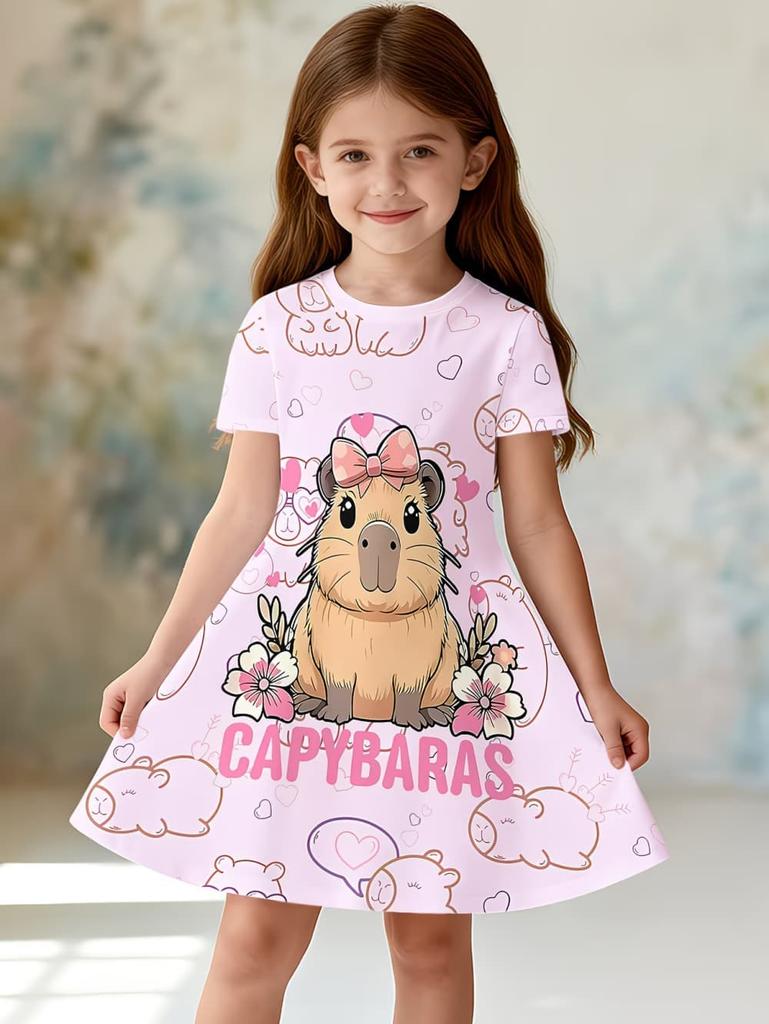Dress for Girls Fashion Capybara Children Clothes Summer Girls Clothes Comfortable Princess Dresses Trendy Cartoon Girl Dresses