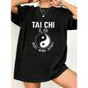 Тай Чи Футболка Оверсайз Черная Символ Инь Ян И Текст Принт Тело Разум Дух Повседневная Одежда Для Йоги Медитации И Оздоровительных Практик