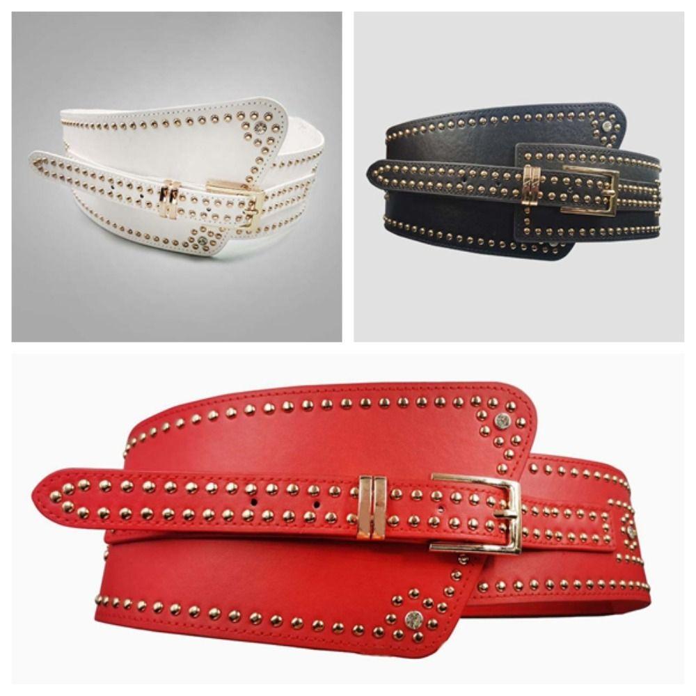 Personalized Design Rivet Wide Waistbands Adjustable Irregular Leather Belt  Skirt Accessories