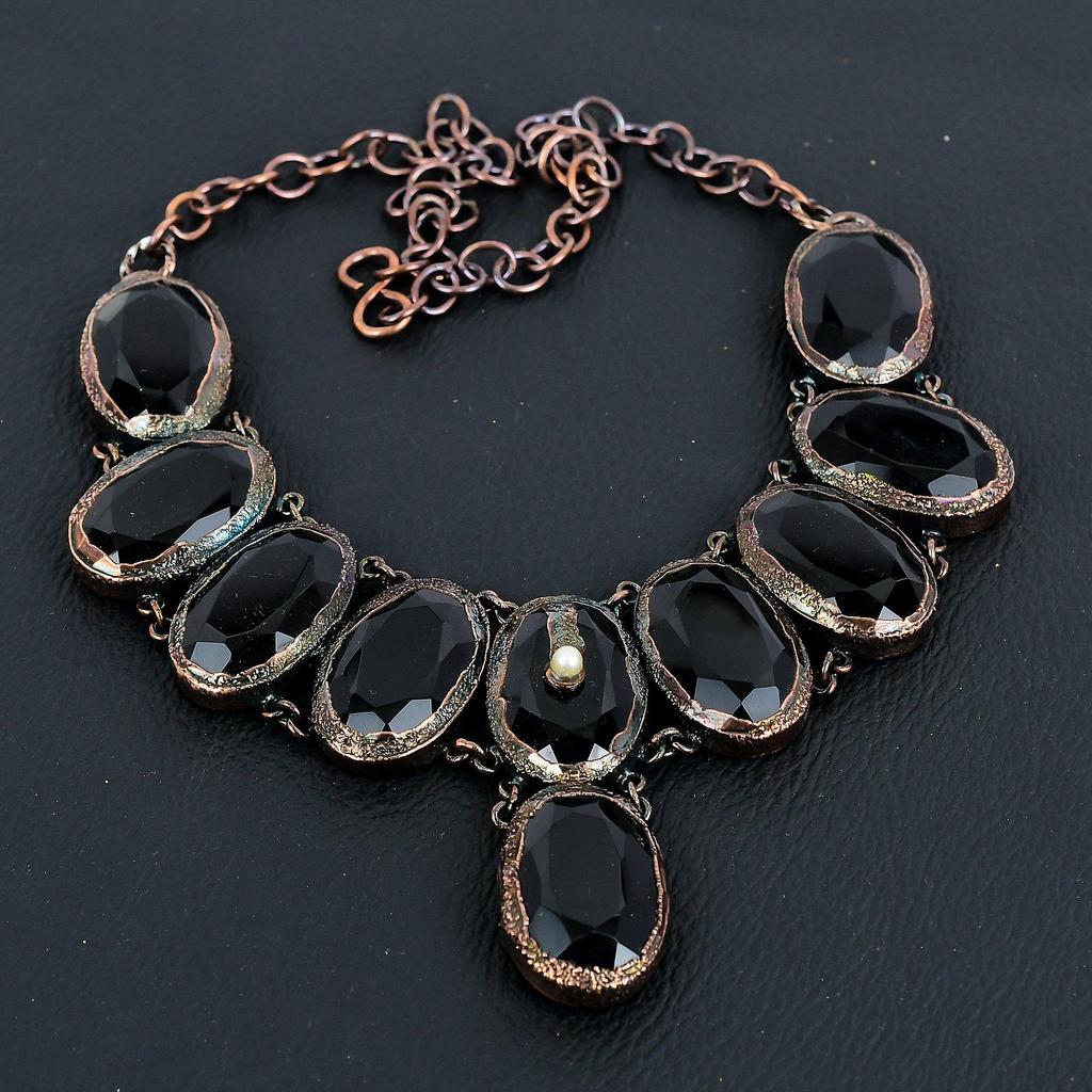 Ожерелье из черной шпинели, Ожерелье, гальванизированное медью, Украшения из драгоценных камней ручной работы, Подарки для жены, Абсолютно новое ожерелье