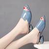 Red PU Bright Leather Sewing Sequined Hoof Heels Slippers Sexy Fish Mouth Non-Slip Rome Women Shoes Designer Open Toe Sandals