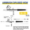 Профессиональный аэрограф двойного действия Bd-130 с установленными соплами и иглами 0,3 мм