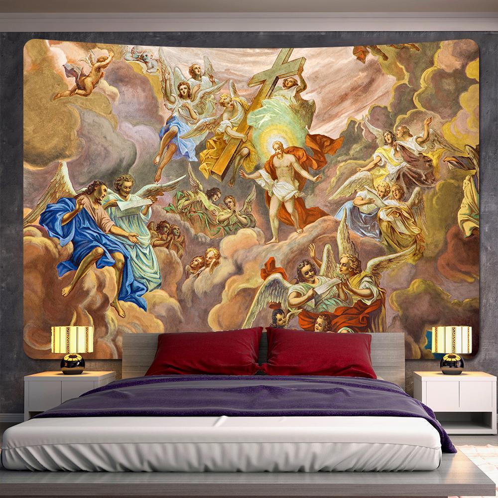 Христианская церковь, фреска, ангел, домашний декор, психоделическая сцена, гобелен, богемный декоративный лист, одеяло для дивана, коврик для йоги в стиле хиппи