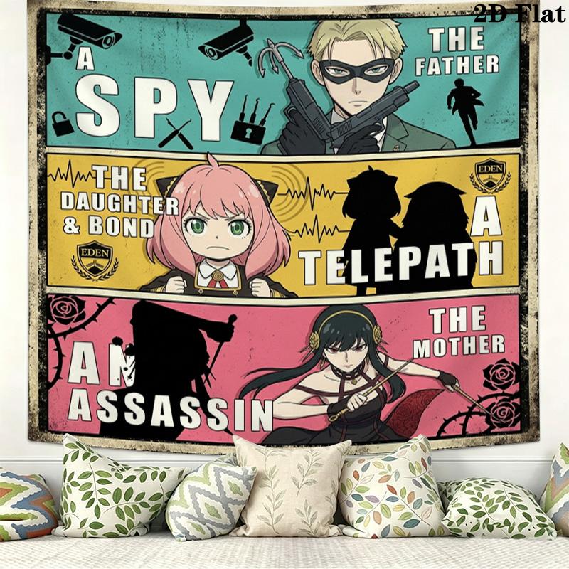Spy Family Wall Tapestry Aesthetic Wall Hanging Printed Fabric Blanket Decorative Tapestries For Bedroom Living Room Home Decor