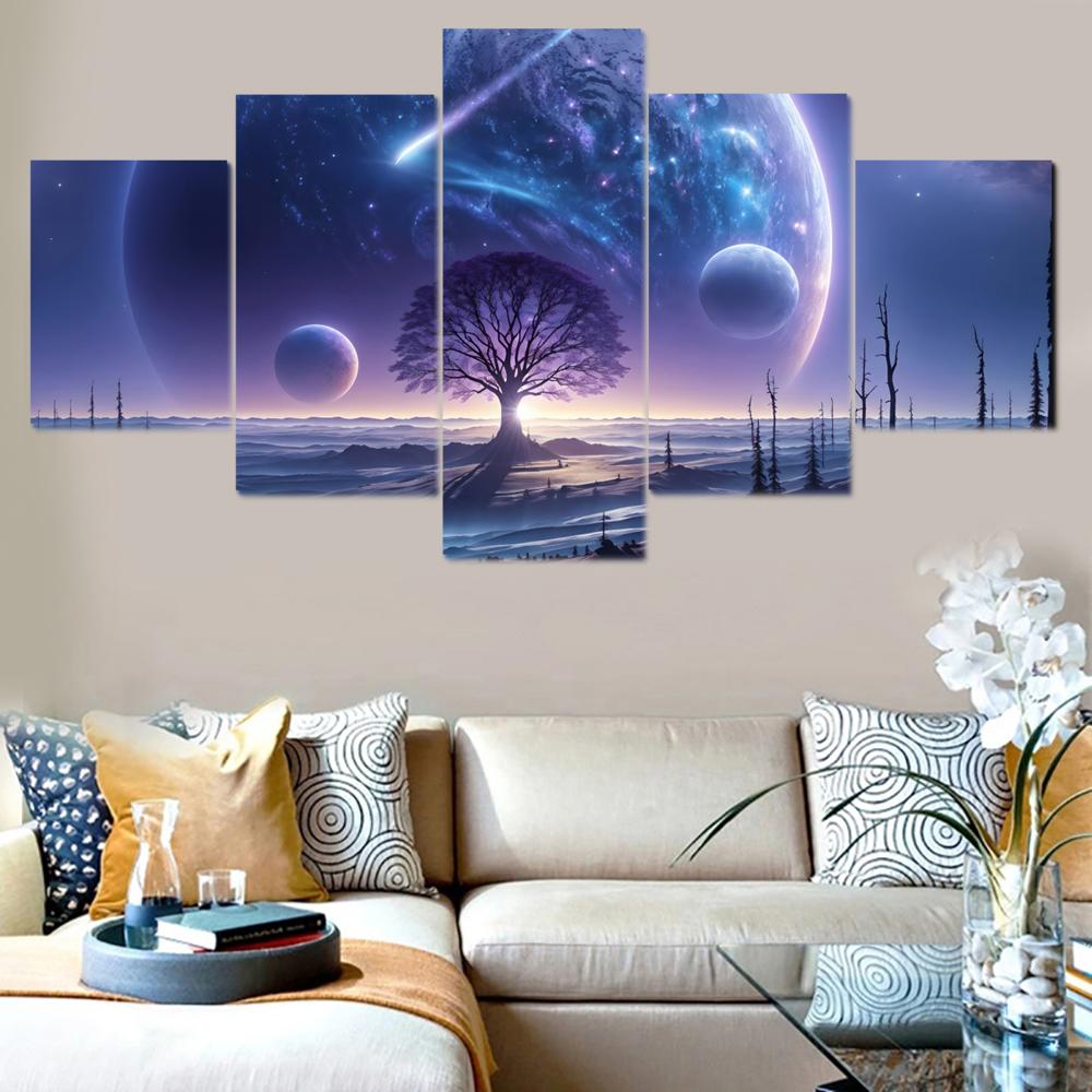 5 Pieces Canvas Wall Arts Space Alien planet Scenery Wallpaper Home Decor Picture Printing HD Interior Poster Painting Artwork