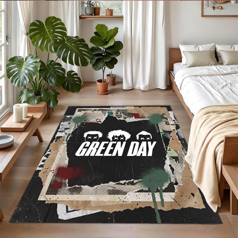 Green Day Print Crystal Velvet Plush Rug Wear?Resistant Anti?Slip Floor Mat For Indoor Household Decoration
