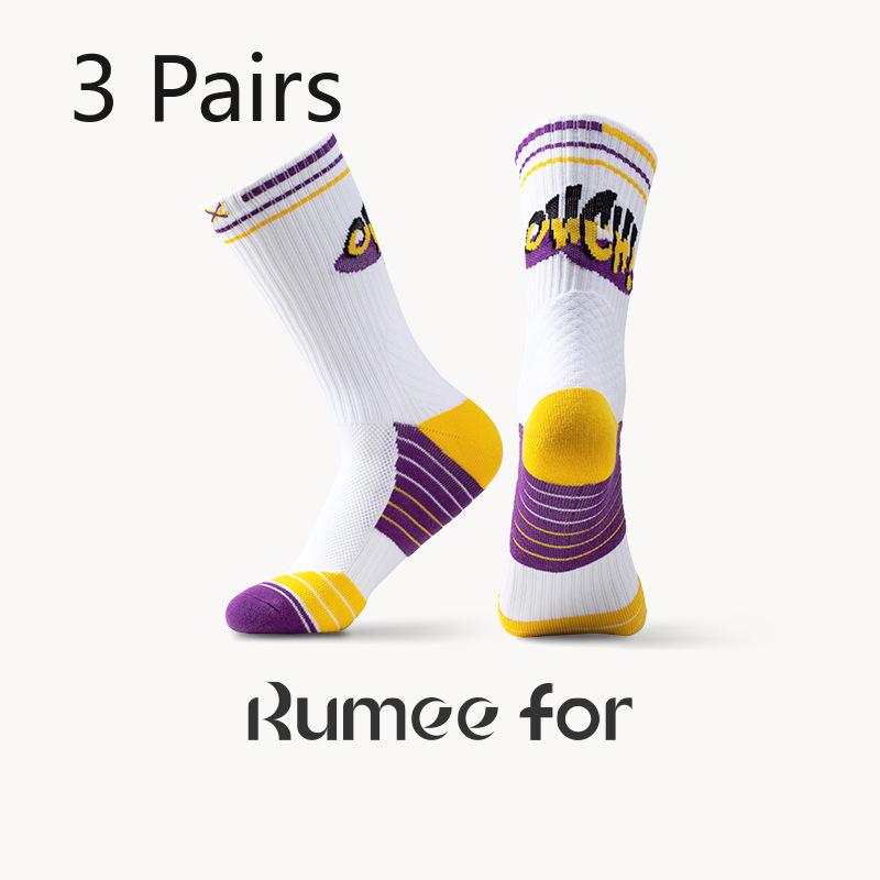 3 Pairs of Men's Spring and Autumn New Basketball Sports Thickened Breathable High Socks