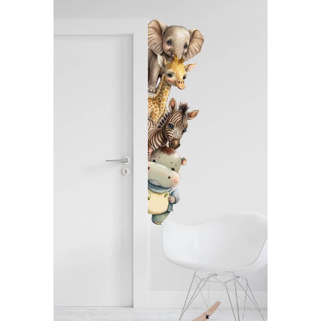 Safari Animals Themed Baby Kids Room Door Wall Sticker