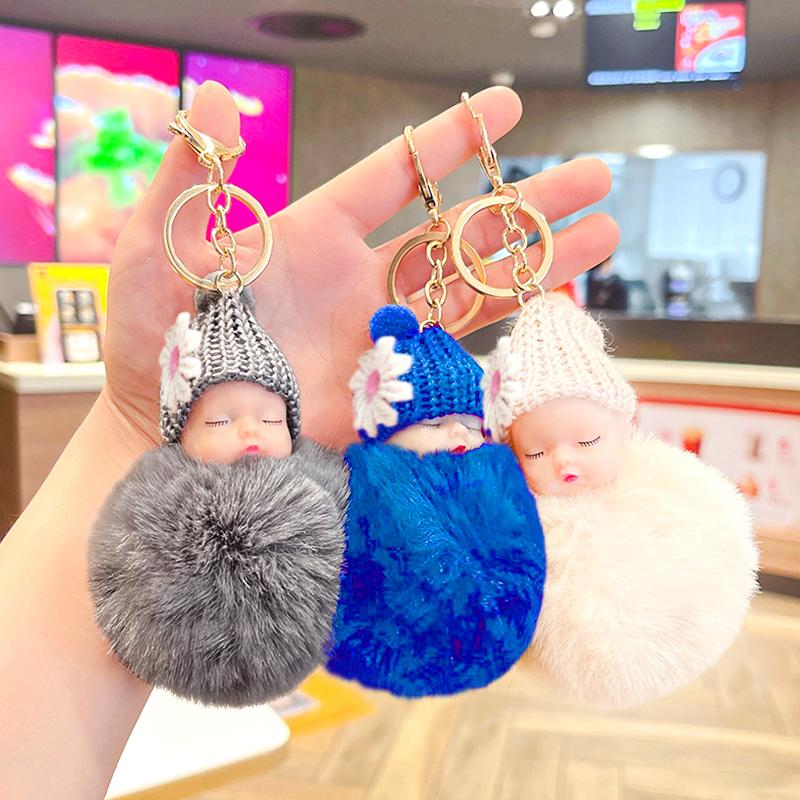 1PC Baby Cartoon Women Fur Ball Sleep Toy Doll Keyring Bag Lovely Pendant Plush Fluffy