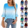Women's Casual 3/4 Sleeve Tops Summer Square Neck T Shirts Ruffle Loose Fit Tunic Blouses