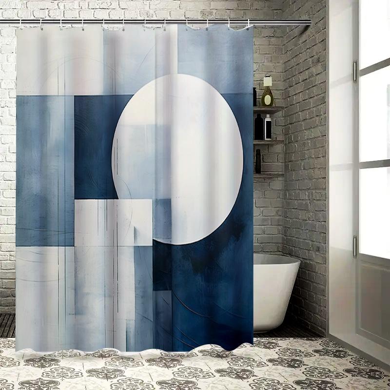 Modern Blue White Shower Curtain Rectangular Waterproof Bath Mat Decorative Room Divider for Home Large Size 180x240cm (White, M