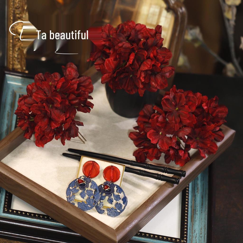 Ретро Заколка для волос в виде цветка из ткани винного цвета - Головной убор в классическом китайском стиле