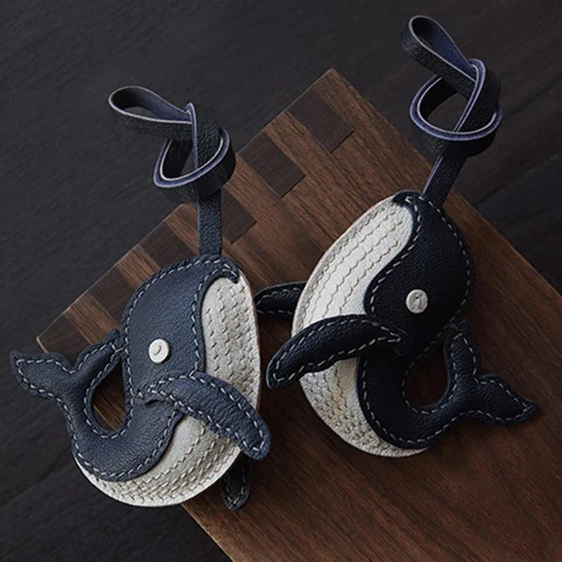 Брелоки для сумок из кожи ручной работы, подвески для сумок в виде китов, кожаные брелоки для ключей от машины, куколки, маленькие украшения, подарки на день рождения