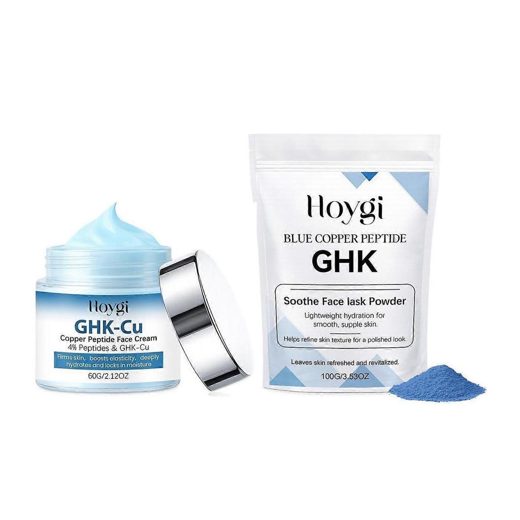 GHK-Cu Copper Peptide Skincare Set: GHK-Cu Copper Peptide Powder + GHK-Cu Copper Peptide Cream for Face, Facial Moisturizer for Firmness & Elasticity,