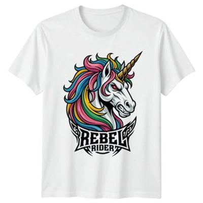 Футболка Rebel Rider Дерзкий Единорог Фэнтези Подарок на День Рождения FR Для Него и Нее Винтажный Стильный Топ для Повседневной Носки