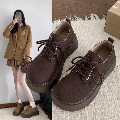 Ретро Круглый Носок Утолщенная Подошва Женские Весенние Модные Женские Летние Дышащие Туфли для Жаркой Погоды со Шнуровкой