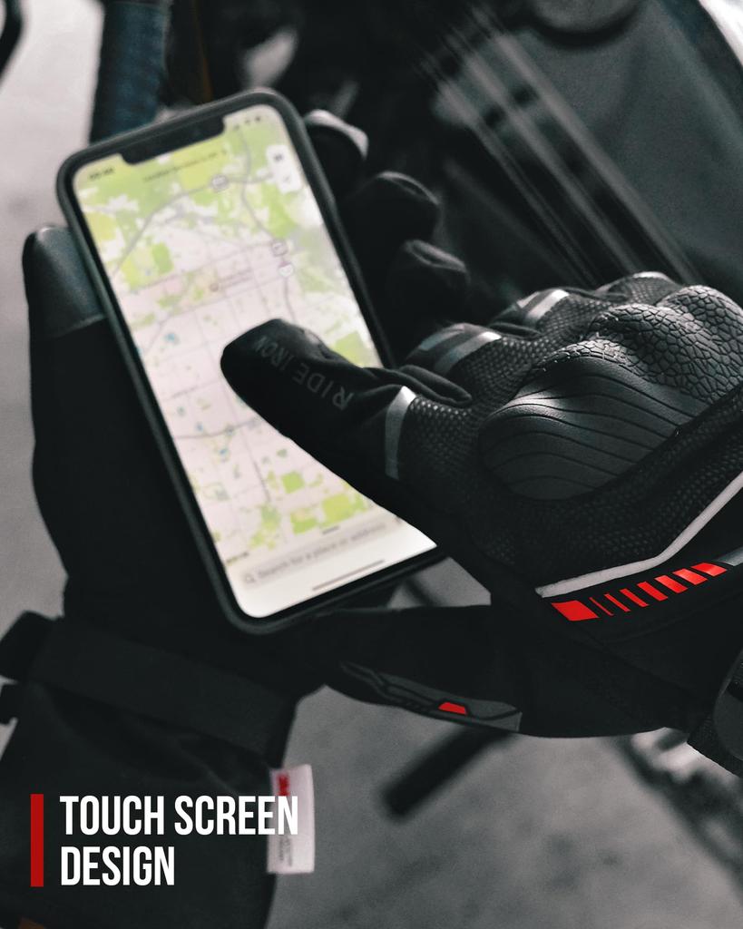 RIDEIRON Motorcycle Smartphone Cold Gloves, Winter, Waterproof, Compatible, Weather, Windproof, Protective, Fleece-Lined, Anti-Slip