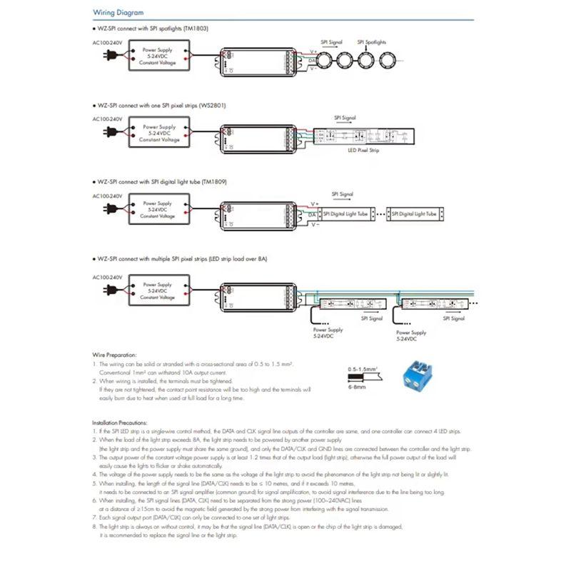 AEE4-5V-24V Tuya Zigbee Wifi Приложение SPI Контроллер Светодиодов WZ-SPI Управление 1000 Пикселей Светодиодов Для WS2811 2812B SK6812 RGB/RGBW Светодиодная Лента