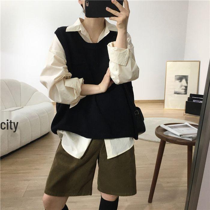 Вельветовые шорты А-силуэта в ретро-стиле с высокой талией - Женские осенние и зимние повседневные шорты с широкими штанинами, расклешенные от колена.