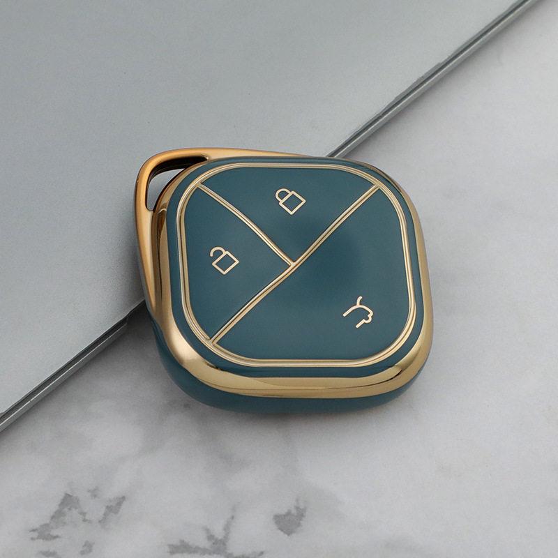 2023 Wuling Bingo Key Cover, TPU Soft Rubber with Gold Edge, Clear Sky Design for New Energy Vehicles