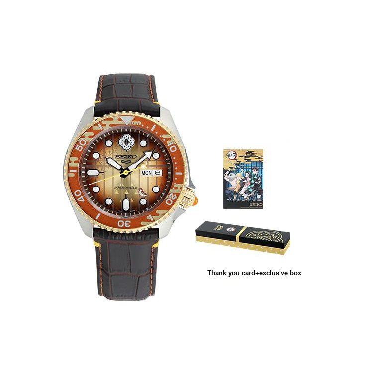 Seiko 5 Часов-Коллаборация Demon Slayer из Нержавеющей Стали Зеницу Агацума Механические Часы IP Версия Механический Механизм Кожаный Ремешок SRPJ24K1
