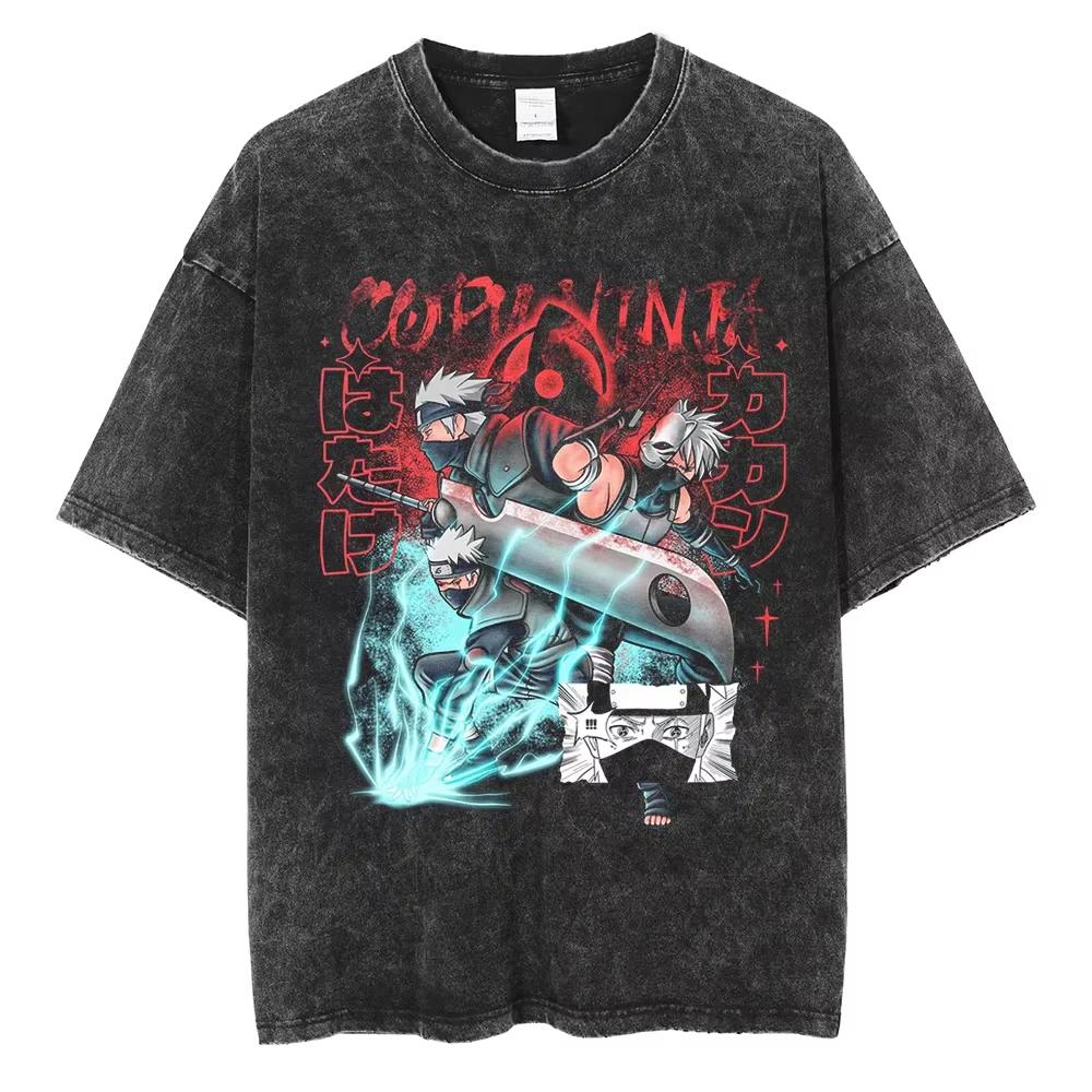 2026 Hot Sale Hip Hop Streetwear Japanese Anime Naruto Print T Shirt Vintage Black T-Shirt Harajuku Cotton Casual Tops Men Women Short Sleeve Tshirt