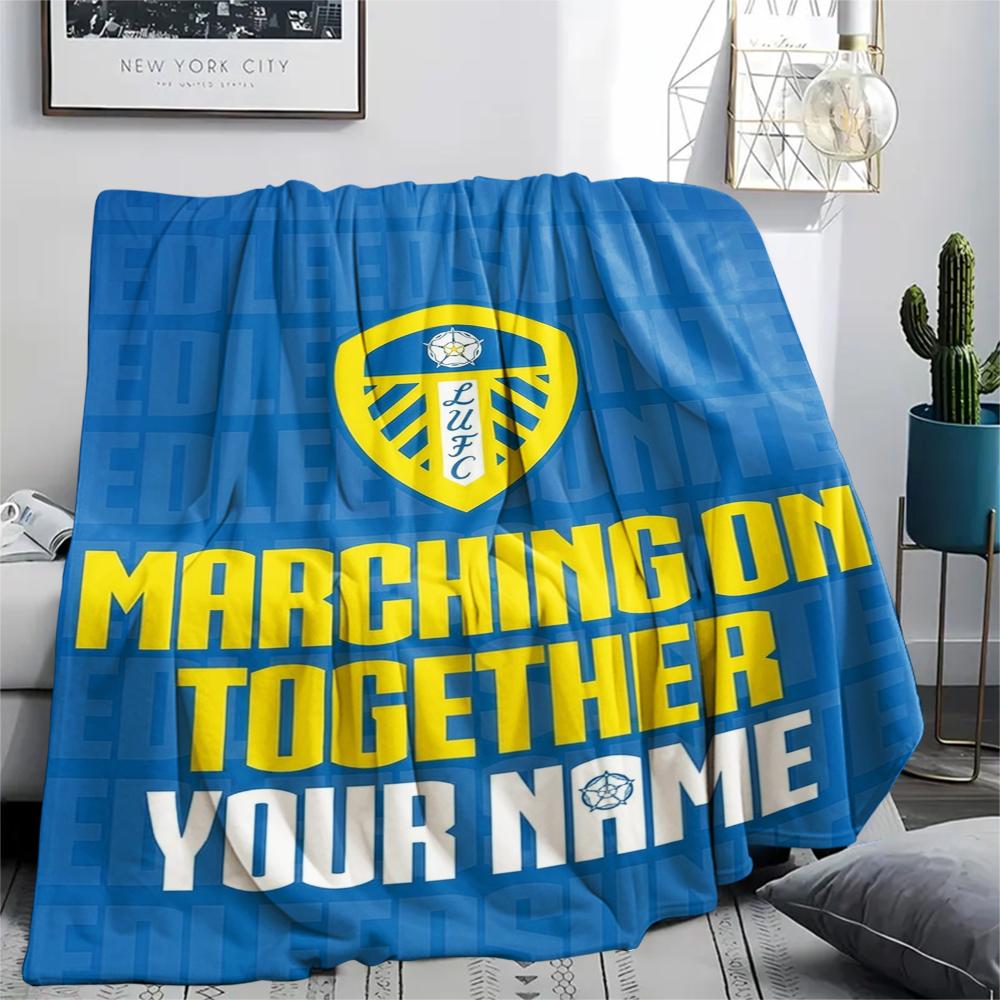 1PC Custom Name Leeds United Patterned Flannel Blanket Suitable For All Seasons for Home Decor Warmth and Comfort Gifts Holiday Present_xia