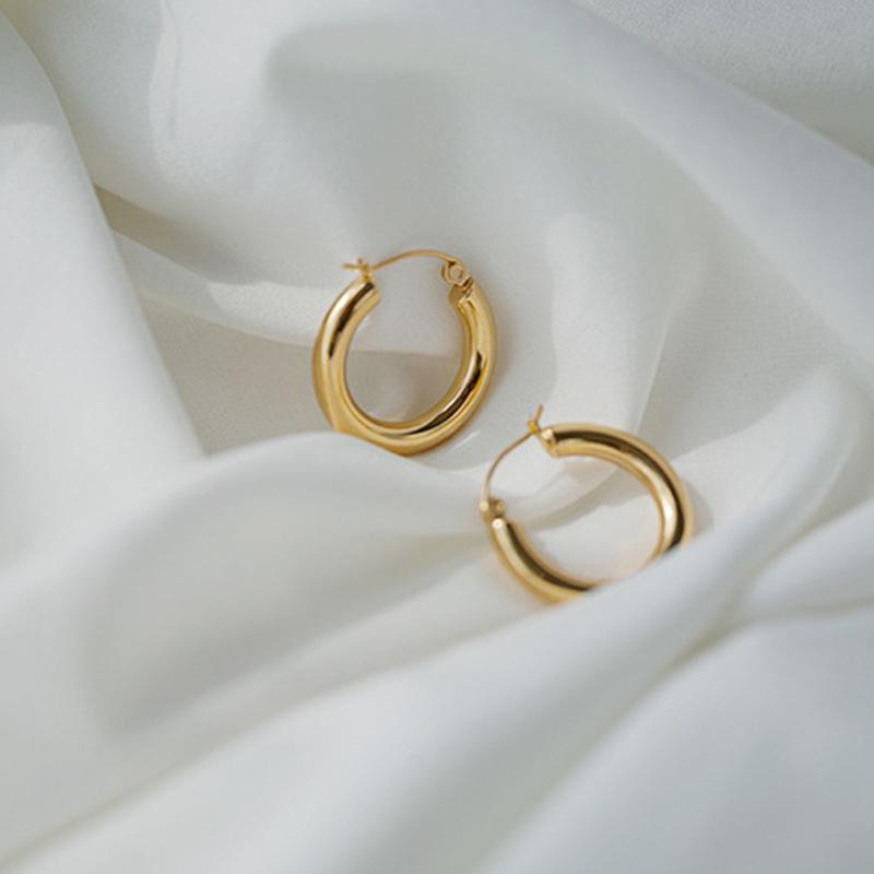 Простое медное кольцо для ушей, женские серьги-гвоздики в стиле ретро, винтажные золотые серьги-кольца, ювелирные изделия, модные серьги-капли