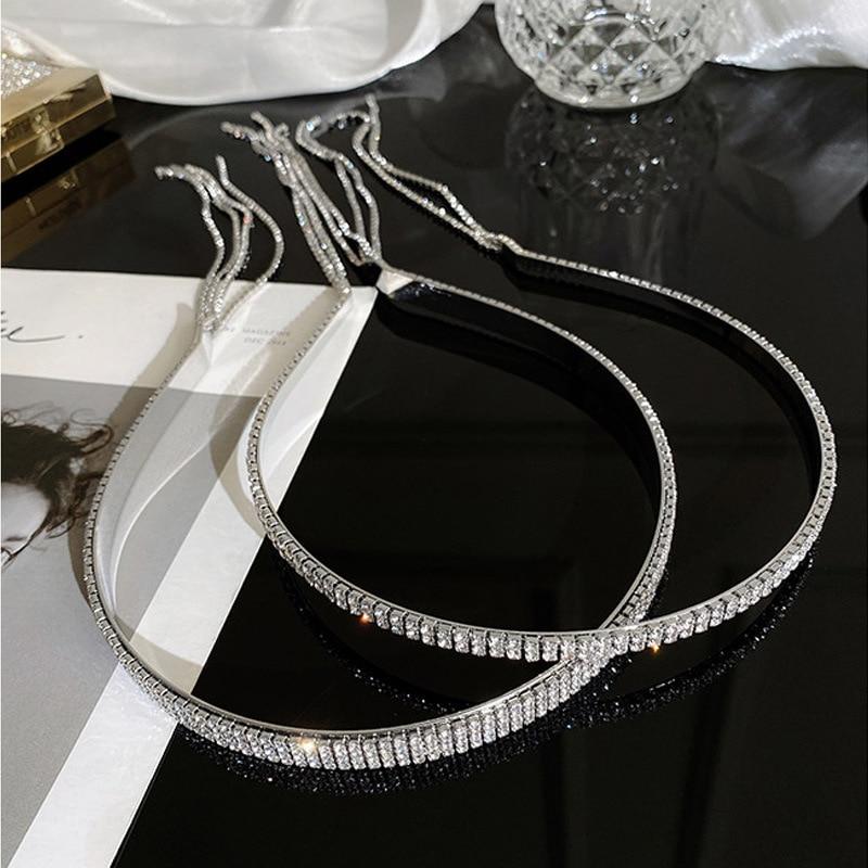 2022 Fashion Shiny Rhinestone Hairbands For Women Hair Hoop Long Tassel Hair Band Hoop Korean Headband Wedding Accessories Gifts