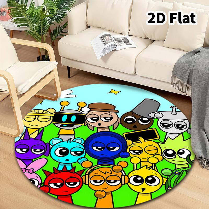 Sprunki Round Area Rug Carpet Rug For Living Room Bedroom Sofa Playroom Decor Nonslip Floor Mat