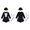 Girls Magician Costume Set Long Sleeve Bow Tie Back Zipper Sequin Leotard Hat Magic Wand Gloves