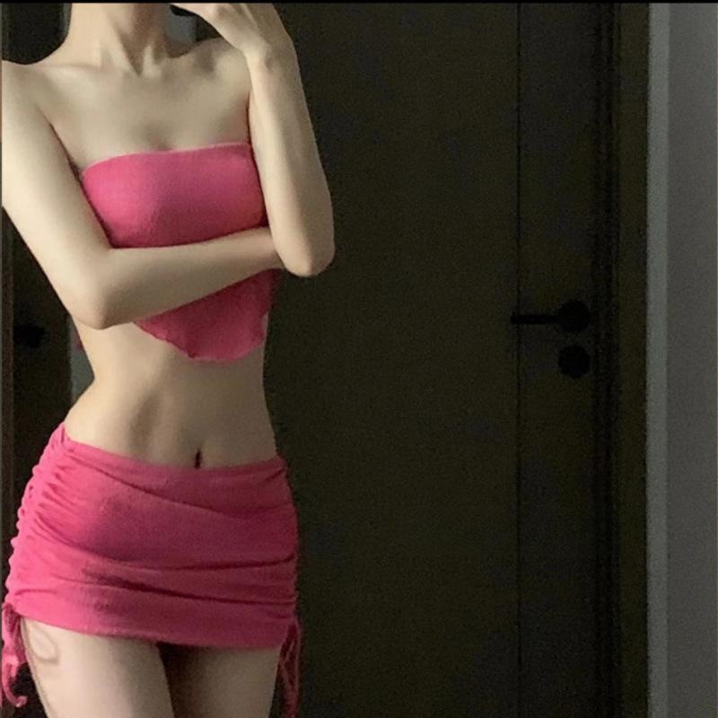Internet celebrity skirt split swimsuit slim slim solid color sexy swimsuit skirt bikini