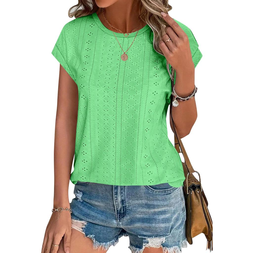 Женские топы, футболки с коротким рукавом, блузки с принтом, нарядные повседневные ажурные вышивки, летняя модная одежда