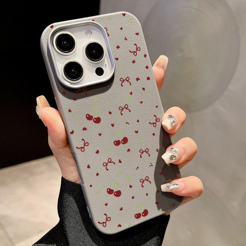 Чехол Cherry Bowknot с текстурой из кожи и тонким магнитным узором для iPhone 16 Pro Max 15 Pro 14 13 12 11 для MagSafe, противоударный, мягкий матовый чехол для телефона из ТПУ