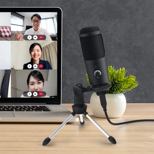 Faunow Condenser Microphone, USB Microphone for PC, Unidirectional, Desktop, Noise Reduction, Volume Control, Mute Button, LED Indicator Light, with M